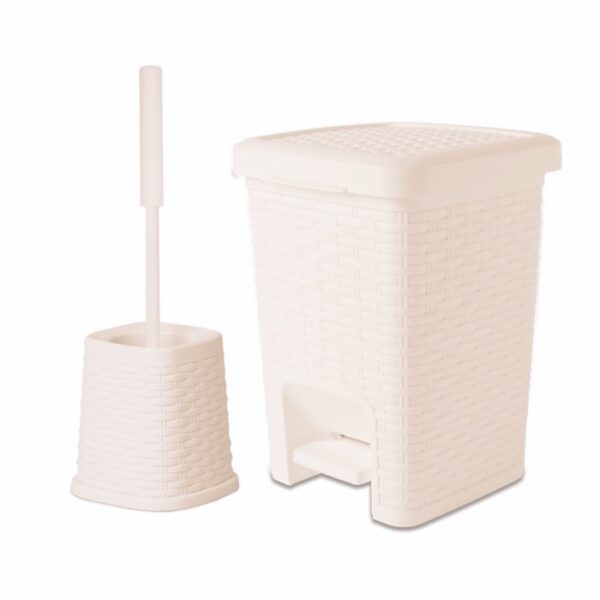 Papelera Kennedy cuadrada con pedal 6lts + cepillo Beige