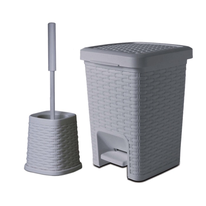 Papelera Kennedy con pedal 6lts+cepillo Gris
