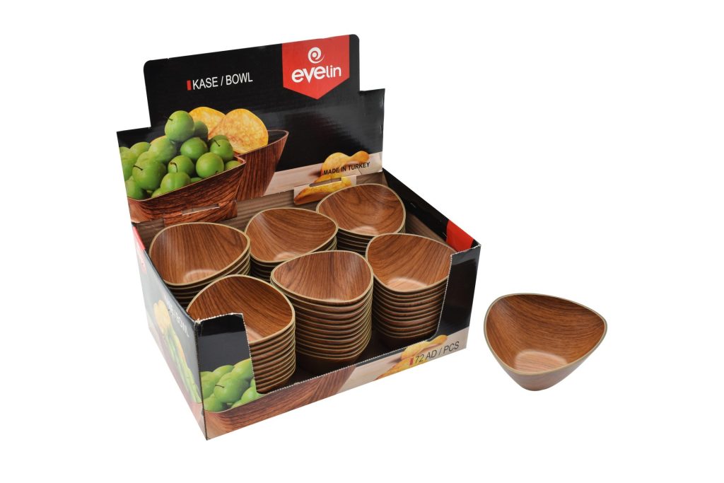 Bowl de plástico pequeño triangular 72 display diseño madera