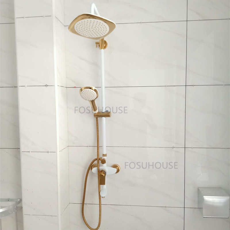Kit ducha monocomando externo blanco/dorado