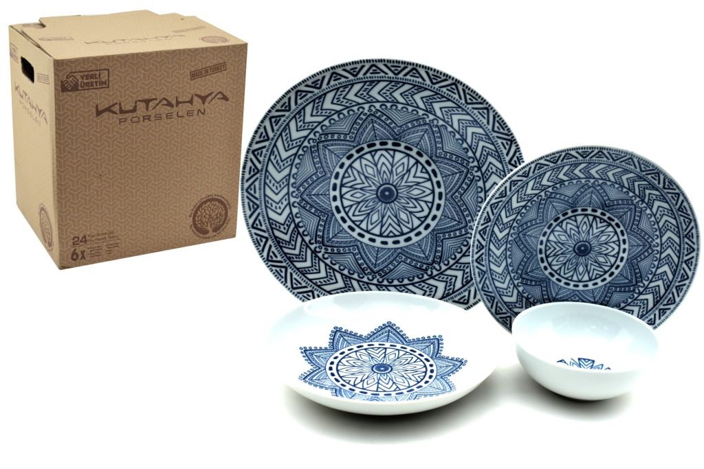 8Set de vajillas de porcelana kutahya azul 24 piezas
