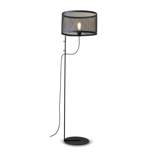 Lámpara de piso pilar malla metal negro 130cm e27