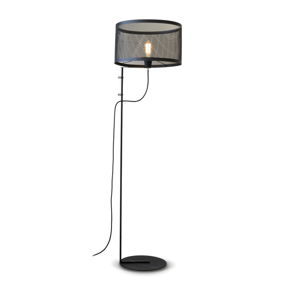 Lámpara de piso pilar malla metal negro 130cm e27