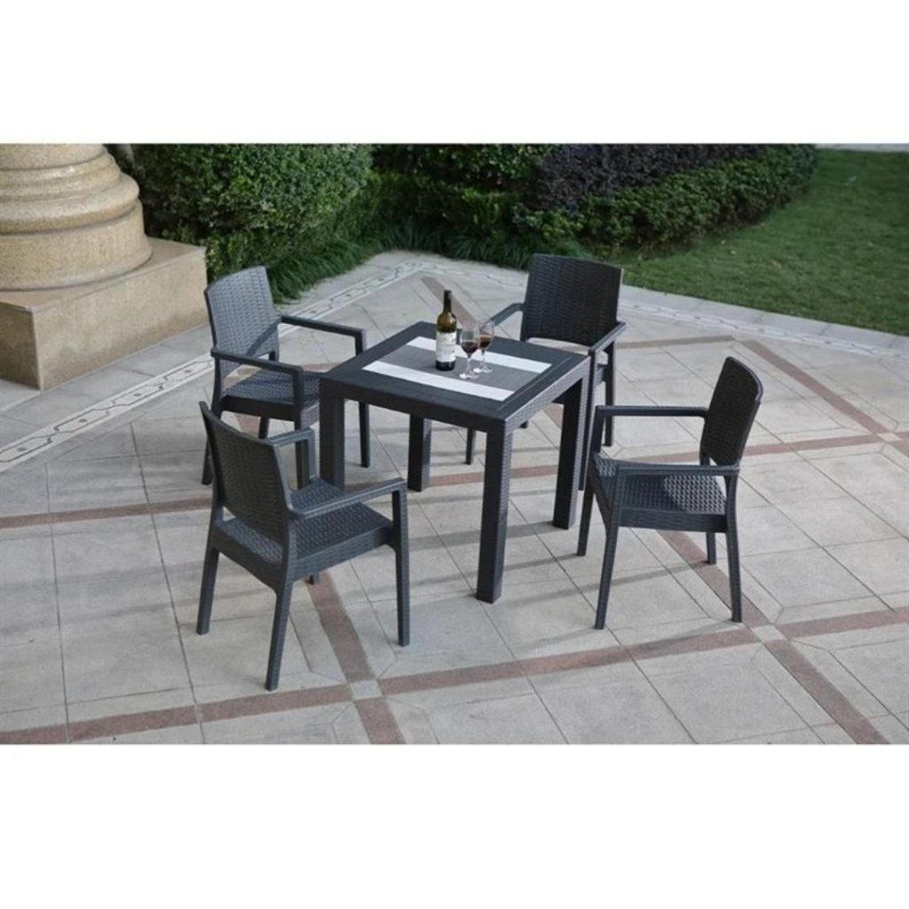Juego de comedor para exterior 4 sillas 1 mesa con vidrio gris