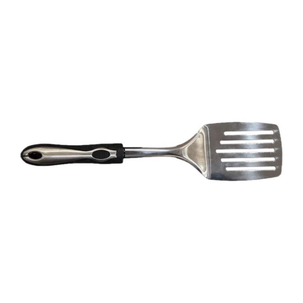 Espátula de cocina metálica mango negro