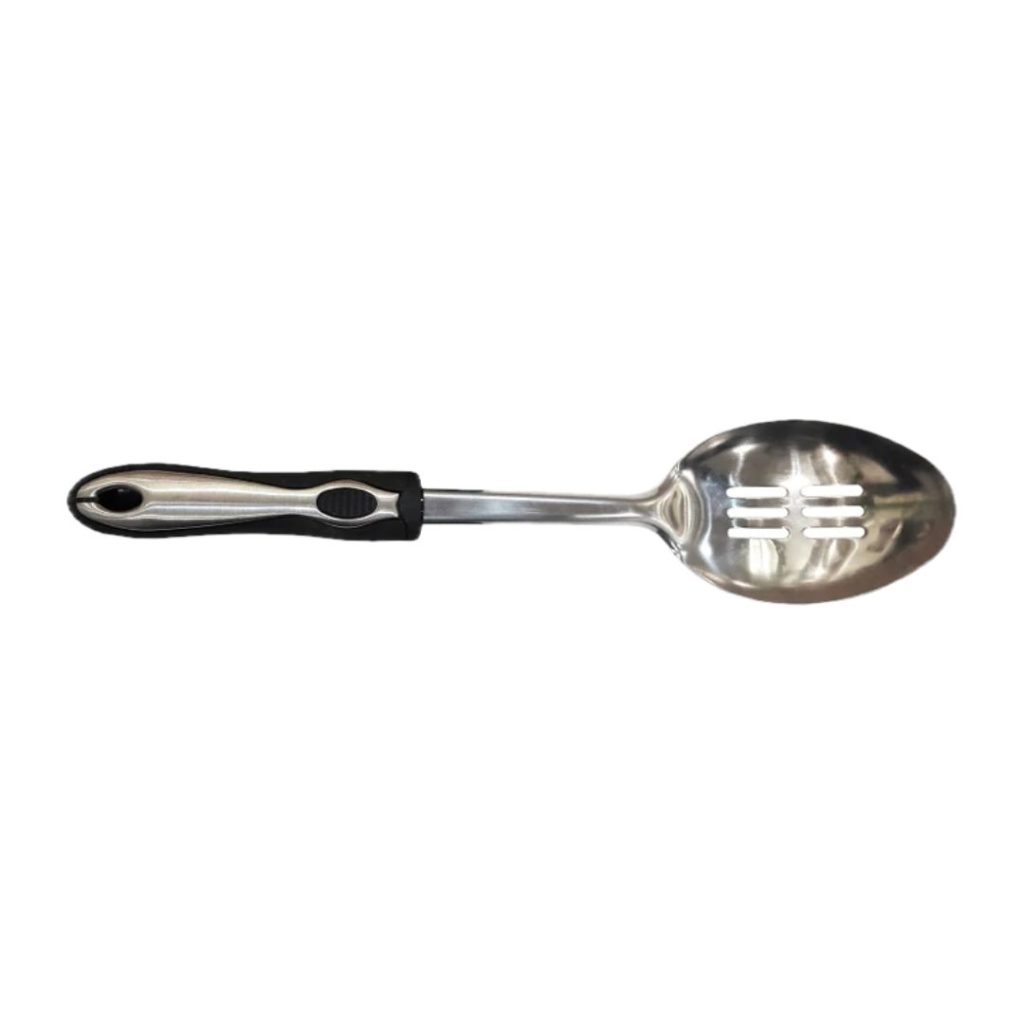 Cuchara ranurada de cocina metálica mango negro