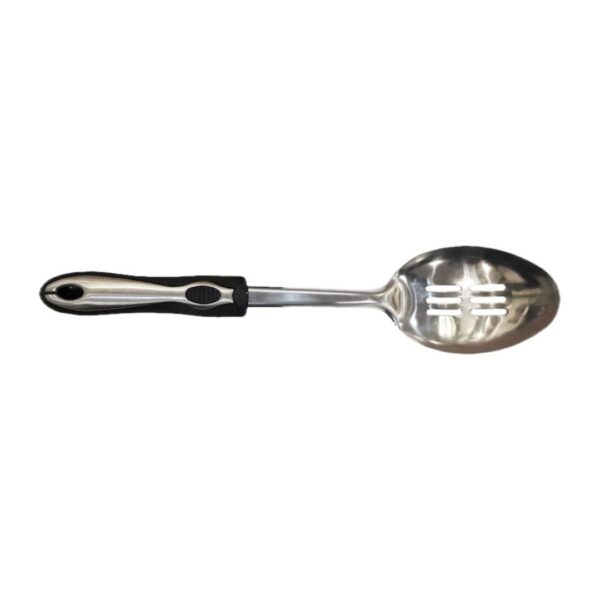 Cuchara ranurada de cocina metálica mango negro