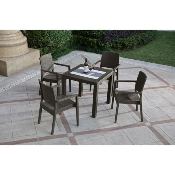 Juego de comedor para exterior 4 sillas 1 mesa con vidrio chocolate