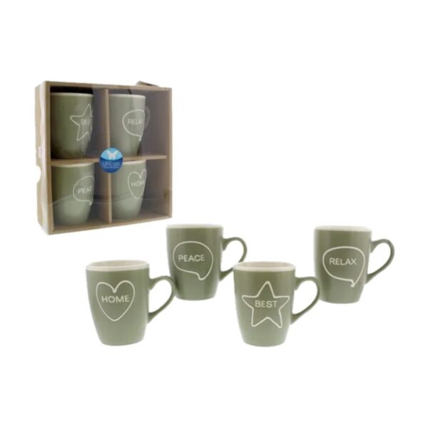 Set de taza life art verde 4 piezas
