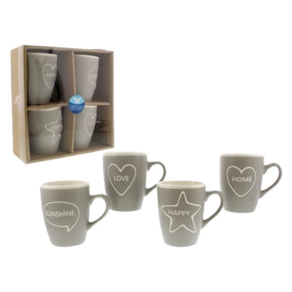 Set de taza life art gris 4 piezas