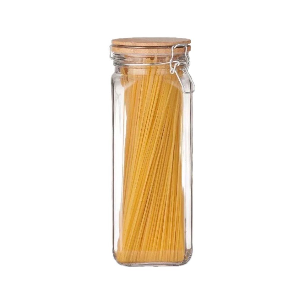 Frasco de vidrio con tapa click de madera